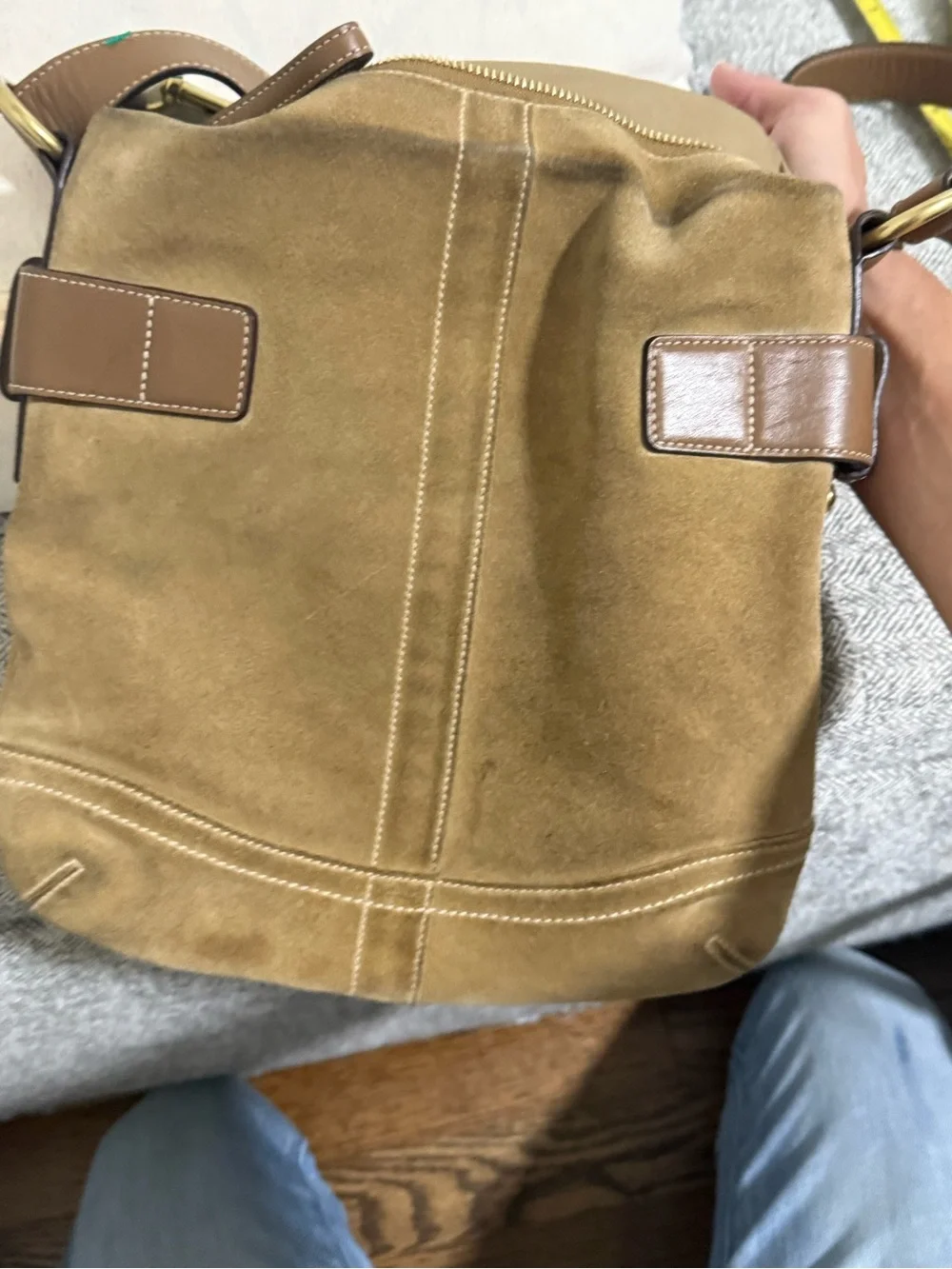 Brown Coach Man Suede Messanger Bag